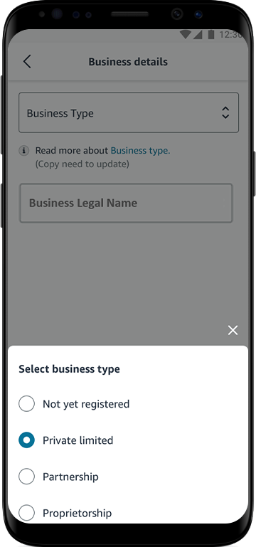 phone screen showing the sign up page for the smartbiz application