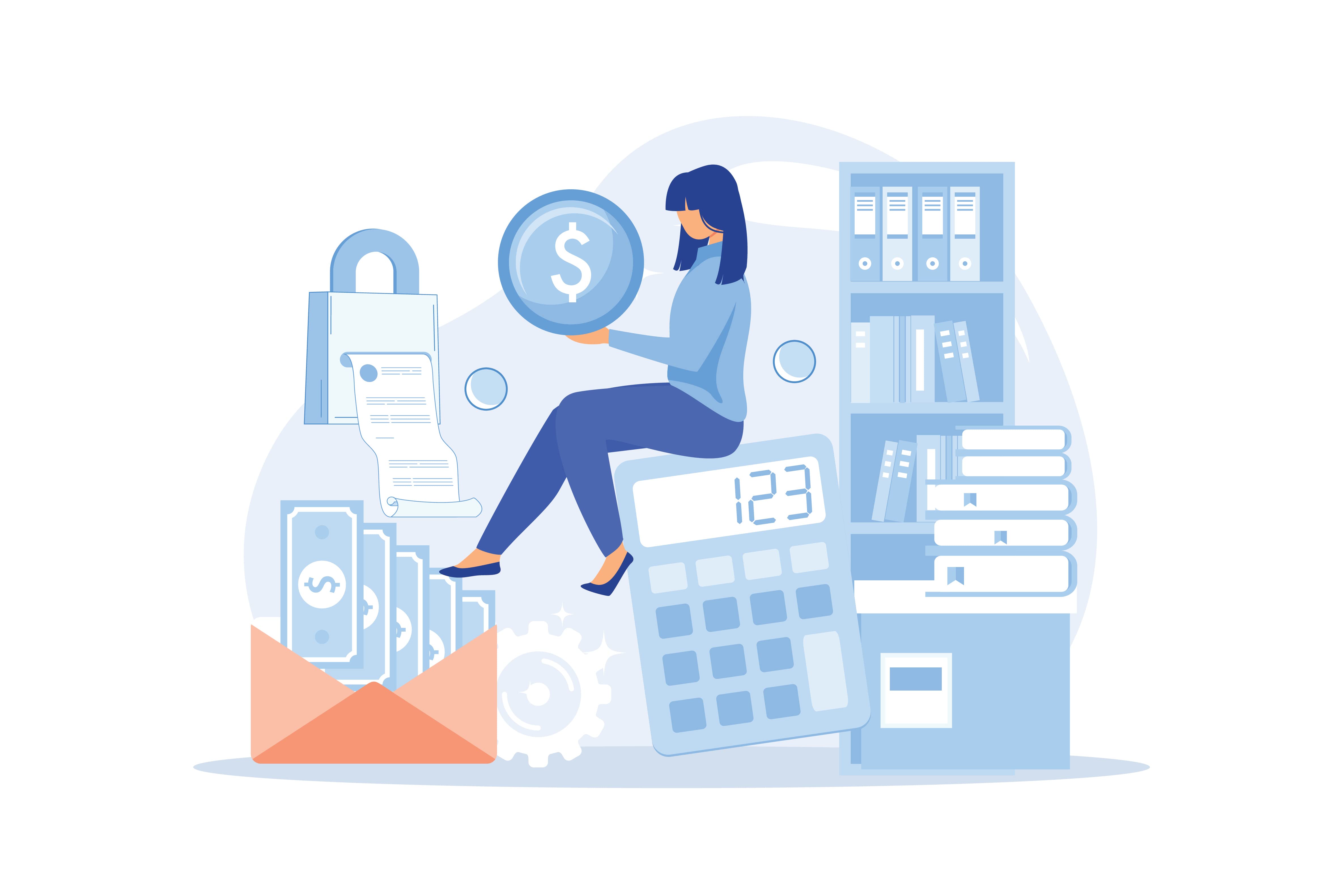 Woman sitting on a calculator holding a dollar coin- What is a payment processor?