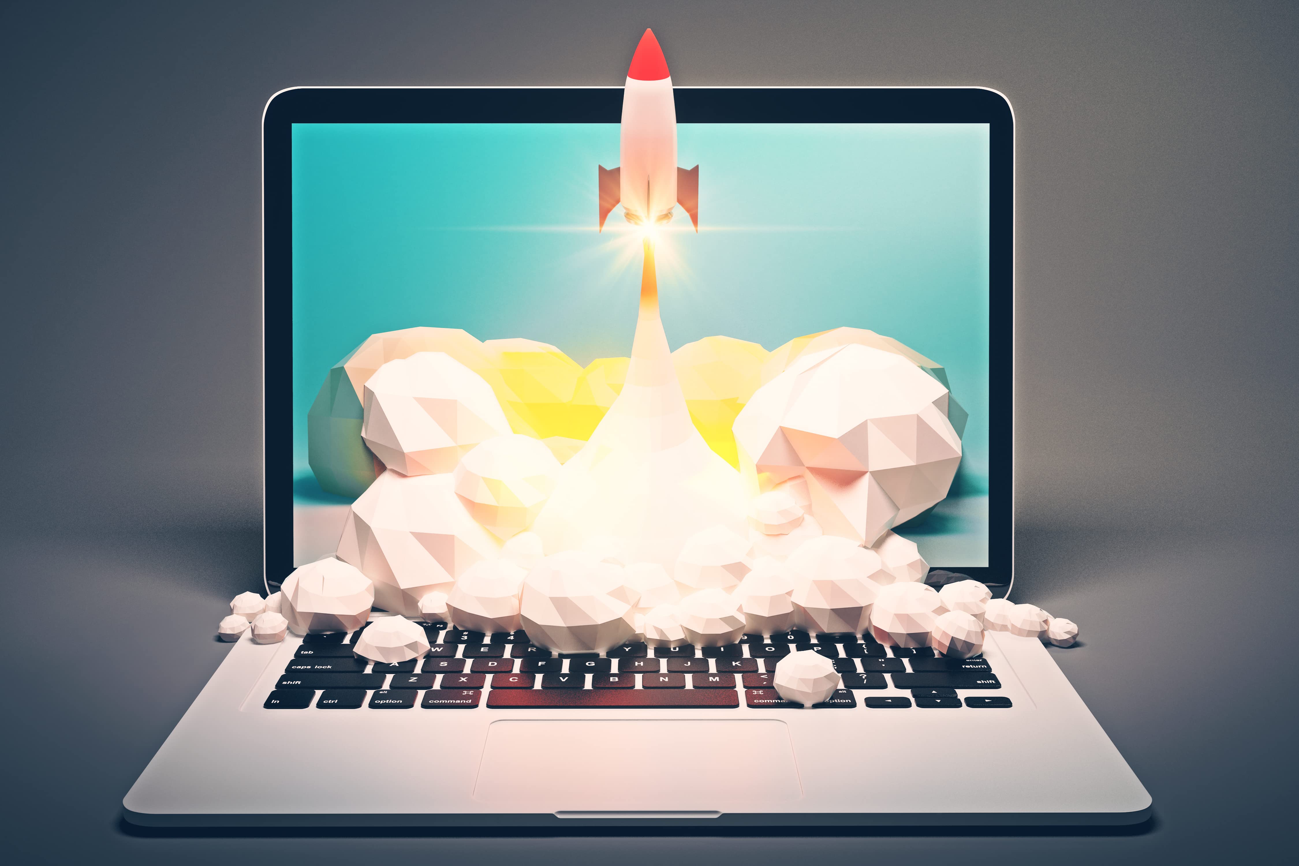 image showing a laptop with a rocket, indicating the potential of digital marketing strategies